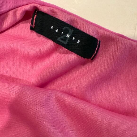 21 Saints One Shoulder Jumpsuit M Hot Pink Y2K Cutout Wide Leg Glam - Picture 2 of 6